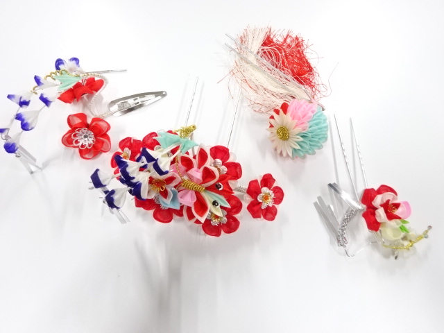 アンティーク　つまみ細工　びらびら髪飾りセット